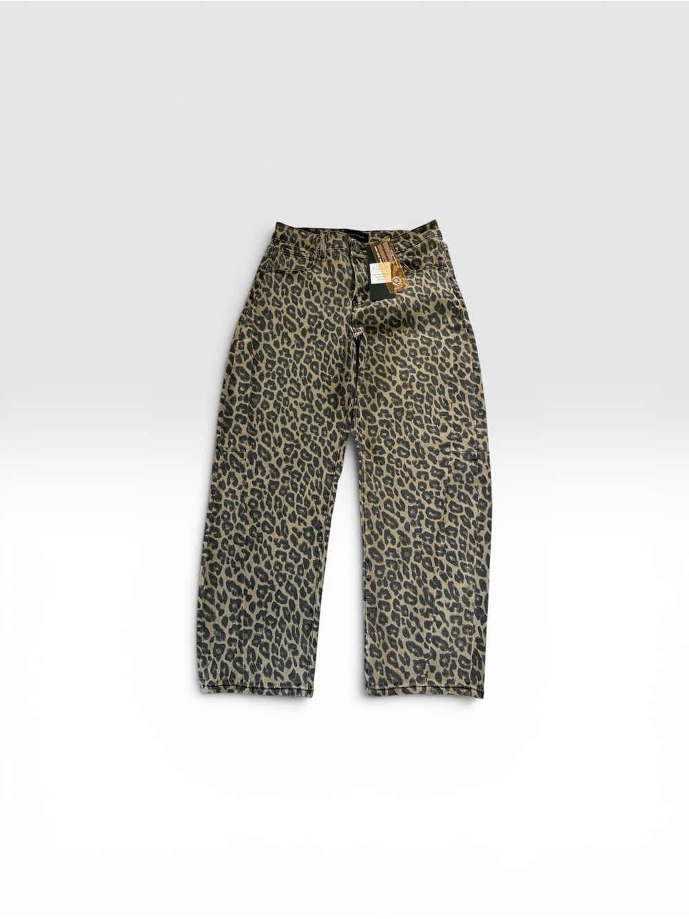 Women’s Risen Barrel Leopard Print Jeans - Beige Black - Picture 2 of 11